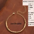 Gold stainless steel Morse code bracelet featuring Just Breathe message and elegant style. - Just Breathe / Gold