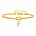 Bracciale catena serpente oro con ciondolo lettera F in cristallo e nodo elegante donna - Strass Lettera F Nodo Serpente Bracciale Oro