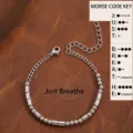 Stainless steel Morse code beaded bracelet simple adjustable jewelry for women and men - Just Breathe / Silver
