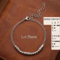 Stainless steel Morse code beaded bracelet with adjustable chain for women and men fashion jewelry. - Let Them / Silver