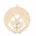 Vista detallada de adorno colgante de madera de Pascua con conejo y tulipan tallados huecos. - 10 Pcs/Set / Estilo K