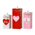 Valentine's Day wooden block table sign tier tray decoration romantic home desktop decor set - Candle Holder with Light / 5.4*5.4*Height 15/18/21cm