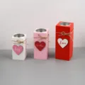 Valentine's Day wooden block table decor set with heart tags, rustic pink white and red signs. - Candle Holder without Light / 5.4*5.4*Height 15/18/21cm