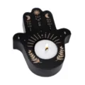 Wooden Hamsa Hand Tea Light Candle Holder with Celestial Sun Moon Stars Carved Design Home Decor - Hamsa Hand