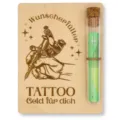 Wooden money gift card holder with glass test tube, laser engraved tattoo design for birthday party. - Style 4