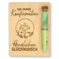 Hölzernes Konfirmations-Geldgeschenk mit Reagenzglas sowie schöner Gravur für besondere Feier. - Stil 6