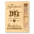 Hölzerne Geldgeschenkkarte zur Jugendweihfeier mit Reagenzglas für Geldscheine. - Stil 8