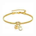 Vista dettagliata del bracciale serpente dorato con nodo a cuore e ciondolo con strass. - Cuore Strass C Oro