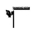Black silhouette wooden door corner decor featuring a funny thinker toilet design with sign. - Style A