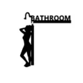 Black silhouette wooden door corner bathroom decor, fun shower wall hanging sign for home. - Style B