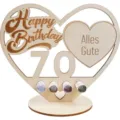 Soporte de regalo de dinero de madera para 70 cumpleaños en forma de corazón decoración mesa - 70