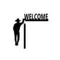 Black wooden door corner decoration, cowboy silhouette design with welcome text for home wall hanging. - Style C