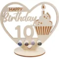 Soporte de dinero de cumpleaños de madera corazón placa cupcake decoración 10 años - 10
