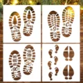 Set stencil impronte in legno di Natale, tracce di stivali di Babbo Natale e dettagli decorativi. - Set di 4 piastre grandi con impronte di piedi