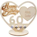 Soporte de madera para regalo de dinero de 60 cumpleaños con forma de corazón expositor - 60