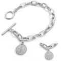 Pulsera de cadena de acero inoxidable medalla redonda San Benito cierre OT detalle - Circunferencia 17cm / Plateado