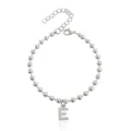 Bracciale di perle in acciaio inossidabile con pendente lettera E strass moda donna - Braccialetto a Sfere Iniziale E con Strass / Argento