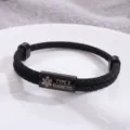 Braccialetto medico in corda intrecciata nera con tubo in acciaio per diabete tipo 2 - Stile Allerta Medica / Corda Nera Hardware Nero