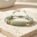 Natürlicher grüner Stein Perlen Armband mit langem Brücken Anhänger und verstellbarer Kordel - Hellgrünes Steinarmband