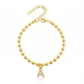 Braccialetto con catena di perline in acciaio inossidabile dorato con ciondolo lettera A. - Braccialetto a Sfere Iniziale A con Strass / Oro