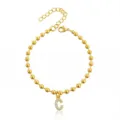 Bracciale in perline di acciaio inossidabile dorato con ciondolo lettera C zirconi donna. - Braccialetto a Sfere Iniziale C con Strass / Oro