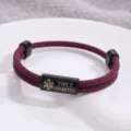 Braccialetto di allerta medica intrecciato a mano con targhetta in acciaio per diabete. - Stile Allerta Medica / Corda Rosso Vino Hardware Nero