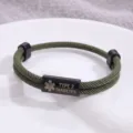 Bracciale con allarme medico in acciaio inossidabile inciso con corda intrecciata. - Stile Allerta Medica / Corda Verde Militare Hardware Nero