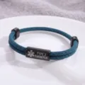 Braccialetto medico di moda alla moda, corda intrecciata in acciaio inossidabile inciso - Stile Allerta Medica / Blu Pavone Hardware Nero