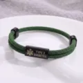 Braccialetto medico in corda intrecciata verde con piastra in acciaio inossidabile nero. - Stile Allerta Medica / Corda Verde Scuro Hardware Nero