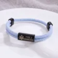 Braccialetto d'identificazione medica intrecciato per diabete di tipo 2 in acciaio. - Stile Allerta Medica / Corda Blu Chiaro Hardware Nero
