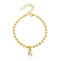 Bracciale Perline Oro Lettera K Acciaio Inossidabile Ciondolo Iniziale Moda Variante - Braccialetto a Sfere Iniziale K con Strass / Oro