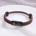 Braccialetto medico in acciaio inossidabile intrecciato per il diabete di tipo 2. - Stile Allerta Medica / Corda Marrone Hardware Nero