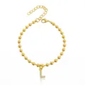 Bracciale di perle dorate con ciondolo lettera L, catena in acciaio inossidabile chic - Braccialetto a Sfere Iniziale L con Strass / Argento