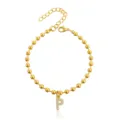 Bracciale di perle dorate con ciondolo lettera P, gioielli moda in acciaio inossidabile. - Braccialetto a Sfere Iniziale P con Strass / Argento