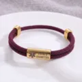 Braccialetto Medico in Acciaio Inossidabile Diabete Tipo 2 Corda Viola per Uomo e Donna - Stile Allerta Medica / Corda Rosso Vino Hardware Dorato
