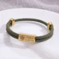 Bracciale medico in acciaio inox con corda intrecciata verde militare e targhetta ID incisa. - Stile Allerta Medica / Corda Verde Militare Hardware Dorato