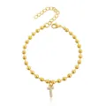Bracciale con catena di perline dorate con ciondolo lettera T in strass scintillanti da donna - Braccialetto a Sfere Iniziale T con Strass / Argento