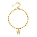 Bracciale con catena di perline d'oro e ciondolo con lettera W in cristallo da donna. - Braccialetto a Sfere Iniziale W con Strass / Oro