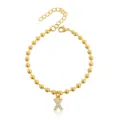 Bracciale con perline dorate e ciondolo lettera X catena di estensione donna moda - Braccialetto a Sfere Iniziale X con Strass / Oro