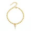 Bracciale con catena di perle in acciaio inossidabile dorato con ciondolo lettera Y. - Braccialetto a Sfere Iniziale Y con Strass / Oro