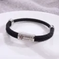 Bracciale medico di emergenza in acciaio inossidabile con corda nera intrecciata per sicurezza. - Stile Allerta Medica / Corda Nera Hardware Argento