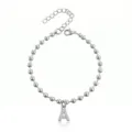 Bracciale di perle in acciaio inossidabile con pendente lettera A strass moda donna - Braccialetto a Sfere Iniziale A con Strass / Argento
