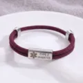 Braccialetto Allarme Medico in Acciaio Inossidabile Corda Intrecciata Diabete Tipo 2 - Stile Allerta Medica / Corda Milano Rosso Vino Hardware Argento