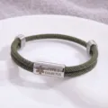 Bracciale di allerta medica in corda di Milano intrecciata in acciaio per diabete - Stile Allerta Medica / Corda Milano Verde Militare Hardware Argento