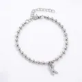 Bracciale con catena di perle in acciaio inossidabile e ciondolo lettera K per donna - Braccialetto a Sfere Iniziale K con Strass / Argento