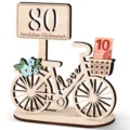 Regalo de dinero bicicleta de madera 80 cumpleaños, decoración de mesa creativa de madera. - 80 cumpleaños