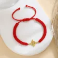 Red woven string bracelet with gold stainless steel witch knot pendant adjustable for women - Style A / Gold-Red