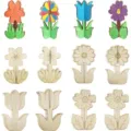 Puzzle de fleurs en bois 3D ensemble de bricolage décoration de bureau ornement jouet - Ligne Florale (4 Styles 3 Ensembles)