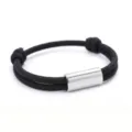 Handmade black paracord bracelet with stainless steel tube, adjustable minimalist rope jewelry. - 2cm Square Tube Paracord Style / Black Rope Silver Accessory