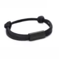 Black stainless steel tube braided rope bracelet detail shot, minimalist design fashion jewelry. - 2cm Square Tube Paracord Style / Black Cord Black Accessories